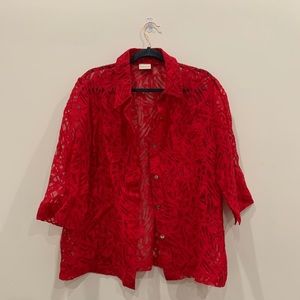 Sheer/lace red blouse 🍒